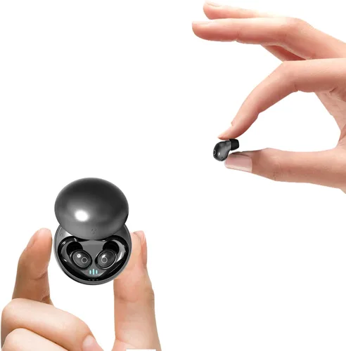 Xmenha Pequeños mini auriculares invisibles inalámbricos Bluetooth para orejas pequeñas, discretos de perfil bajo, auriculares ocultos para el Negro