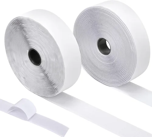 Cinta de gancho y bucle de 30 pies x 1.5 pulgadas, tiras adhesivas de nailon resistente con adhesivo para escuela, hogar, exteriores (blanco, 1 1/2