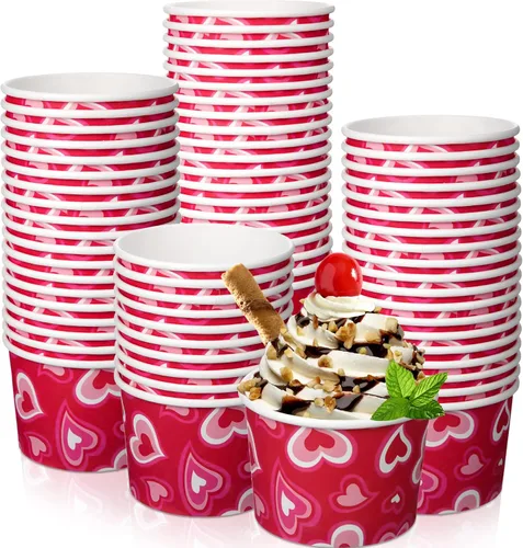 Miniatura 12 de Shellwei Paquete de 50 tazas de helado de 9 onzas para el día de San Valentín, cuencos de postre desechables con corazón, cuencos de papel
