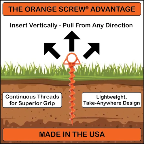 Miniatura 3 de Orange Screw Anclajes de tierra definitivos: estacas de tienda de campaña atornilladas resistentes para viento fuerte, arena, toldos y campamentos.