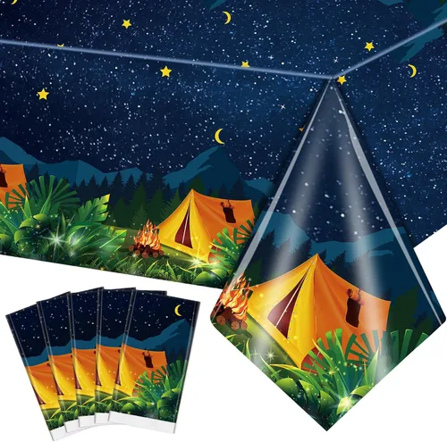 Miniatura 8 de Chinco Mantel de camping de 3 piezas, decoración de fiesta de campamento de fogata, impermeable, de plástico, rectangular, para picnic, senderismo