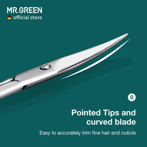 Miniatura 4 de MR.GREEN Tijeras de cejas Cuchilla curvada Cutícula Facial Hair Tijeras Profesional Acero Inoxidable Manicura Trimmer Removedor de Pelo (Mr-2001)