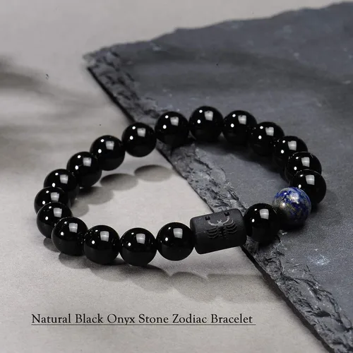 Miniatura 3 de VLINRAS - Pulsera de signo del zodiaco, para hombre y mujer, de 0.315 y 0.394 pulgadas, ónice negro natural, signo de estrella, constelación