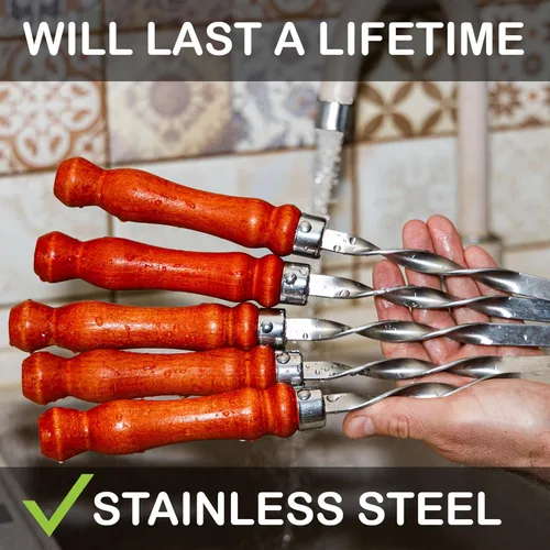 Miniatura 6 de Brochetas largas de acero inoxidable para barbacoa de 23.6 pulgadas, palitos Shish Kabob/Kebab, varillas planas de metal resistente para picanha