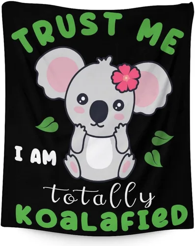 Miniatura 21 de Manta Koala para los amantes del koala, tamaño de cuna de 40 x 50 pulgadas, manta suave y acogedora para regalo, manta negra de dibujos animados