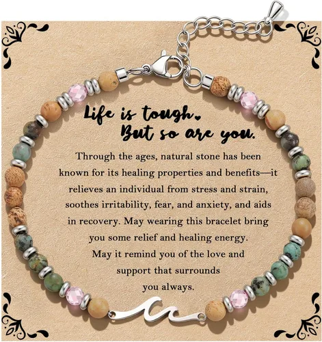 Miniatura 16 de Pulsera de onda/lazo/cruz para mujer, coloridas pulseras de cuentas de piedra natural, regalo único de amistad para mejor amiga, hermana, mejor