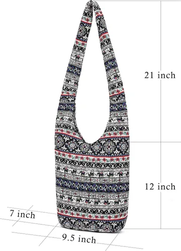 Miniatura 164 de Bolsa de hombro para mujer, de lona en estilo hippie/bohemio para llevar cruzada al hombro, disponible en diferentes colores y estampados