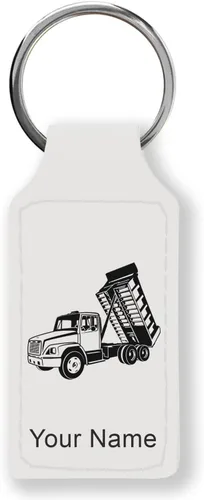 Miniatura 40 de LaserGram Llavero rectangular, camión volquete, grabado personalizado incluido
