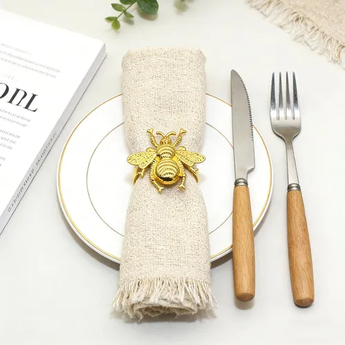 Miniatura 3 de Juego de 6 servilleteros de metal con diseño de abejorros dorados para jardín, boda, baby shower, cumpleaños, reuniones familiares, servilleteros