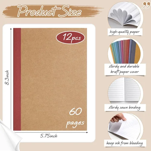 Miniatura 2 de Harloon A5 Composition Notebook Journals 8 x 5.75 in College Ruled Kraft Notebooks with Rainbow Spines Small Lined Composition Book for Office