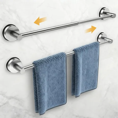 Toalleros de 14.6 a 24 pulgadas para baño, barra de toalla ajustable con ventosa para pared de baño, soporte de toalla de baño de acero inoxidable