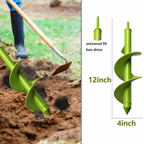 Miniatura 2 de TCBWFY Broca de barrena de 4"x12" para plantar y cavar hoyos, plantador rápido de bulbos de flores de plantas de jardín, broca de barrena de tierra