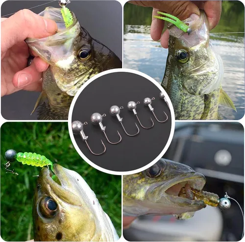 Miniatura 7 de Juego de ganchos de cabeza de plantilla de pesca sin pintar, cabezas de plantilla de bolas redondas, varios señuelos de pesca, anzuelos de Kit de 50