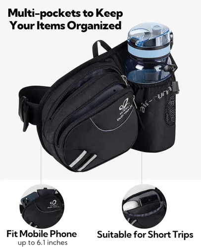 Miniatura 5 de Waterfly - Cangurera de senderismo con soporte para botella de agua para hombres y mujeres, para correr y pasear al perro, para iPhone 8 Plus, Negro