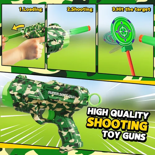 Miniatura 4 de Juegos de disparo de cohetes con objetivo giratorio, 2 pistolas de juguete, 20 dardos de espuma, juguetes para exteriores para niños, para niños