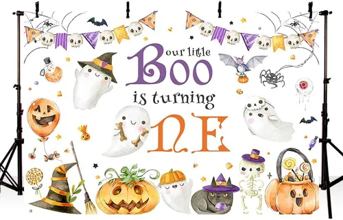 Miniatura 2 de MEHOFOND Telón de fondo de Halloween para primer cumpleaños de 7 x 5 pies, feliz Booday para niños, primer cumpleaños, fondo blanco para fotografía