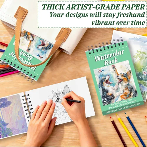 Miniatura 4 de Paquete de 6 blocs de papel de acuarela, papel de acuarela de 5.5 x 8.5 pulgadas, 140 libras/300 gsm, prensa en frío, sin ácidos, 180 hojas de papel