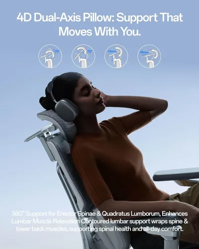 Miniatura 5 de Hbada X7 Silla ergonómica inteligente, sillas de oficina, seguimiento lumbar totalmente automatizado, reposacabezas ajustable 4D, reposabrazos Gris