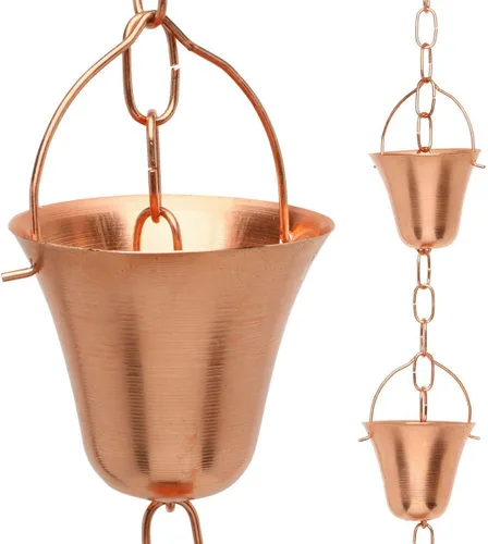 Cadena de lluvia de cobre – Campanas decorativas y tazas reemplazan la canaleta y desvían el agua lejos de casa para una impresionante exhibición de