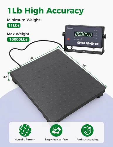Miniatura 3 de 48"x 60" 10000Lbs Arczorix Industrial Floor Scale, Precision Pallet Scale with Digital Indicator, Heavy Duty Weighing Scale for Floor Bench Office