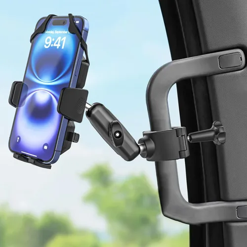 Soporte de teléfono con asa de agarre para coche/camión [brazo de metal a prueba de golpes] Soporte universal para teléfono para tu automóvil,