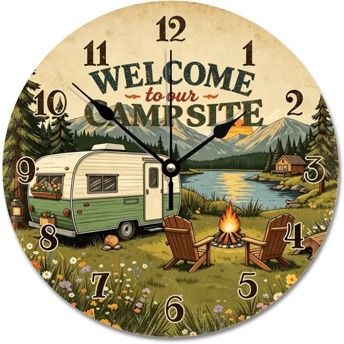 Miniatura 23 de ArogGeld Reloj de pared de 5 O'Clock Somewhere - Reloj redondo de madera para casa de playa, 10, silencioso, sin tictac, batería de cuarzo, granja