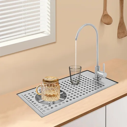 Miniatura 7 de Enjuagadora de jarra, lavadora de vidrio para encimera comercial, enjuague de vidrio de barra de acero inoxidable con grifo tipo empuje para bar