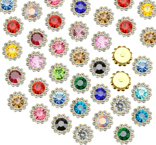 Miniatura 27 de 160 diamantes de imitación para coser de 0.472 pulgadas, base de metal, diamantes de imitación para coser en ropa, zapatos, aretes, cinturón