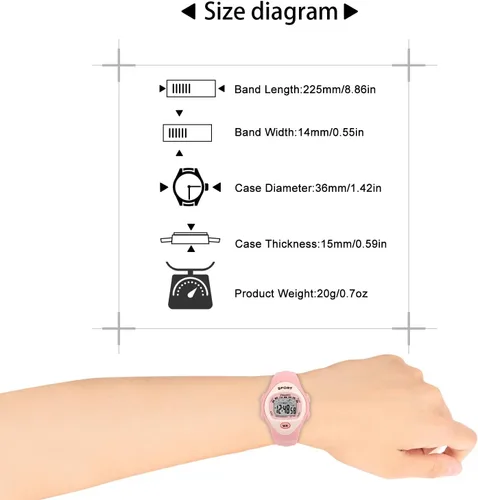 Miniatura 5 de Reloj digital para niños, impermeable, con cronómetro, alarma, iluminación, regalo para niños de 3 a 8 años con bonita caja, color rosa, Rosado