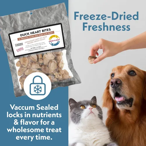 Miniatura 7 de Fresh Is Best Duck Heart - Golosinas liofilizadas para perros – Golosinas crudas liofilizadas para gatos en bolsa resellable con cremallera – Alto