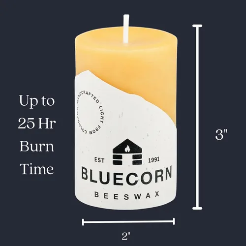 Miniatura 3 de Bluecorn Beeswax Vela de Pilar, 100% Cera de Abejas Natural Pura, Velas 2x3, Combustión Limpia y Sin Goteo, Larga Duración (25 Hr) Sin Parafina