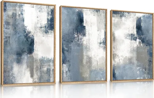 Miniatura 20 de LHIUEM Gran Arte de Pared de Lienzo Abstracto Marrón Gris Enmarcado, Decoración de Pared en Toques de Pincel Pastel, Pintura de Pared Moderna