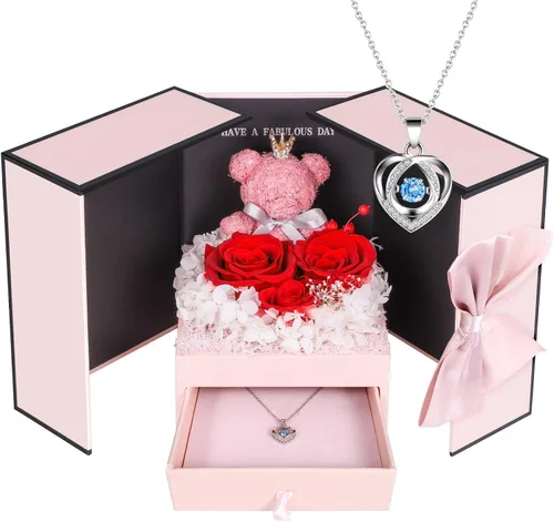 Miniatura 13 de AddWel Regalos para el Día de la Madre, para mamá de hija e hijo, para cumpleaños, rosas reales preservadas con collar de plata de ley con I Love