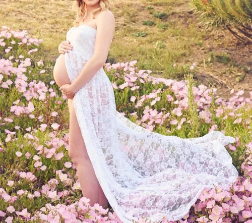 Miniatura 5 de Wamvp - Vestido de maternidad para sesión de fotos, para mujeres embarazadas, con encaje y hombros descubiertos, vestido de maternidad para sesión