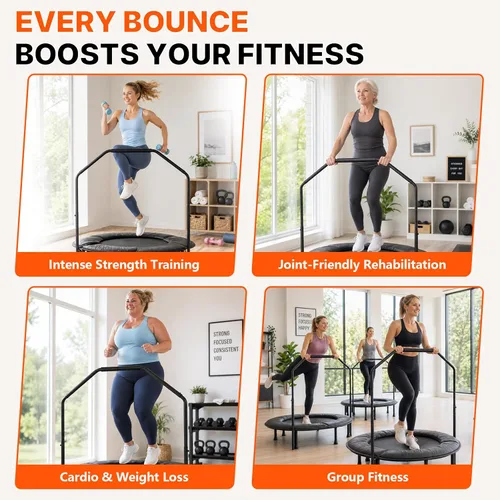 Miniatura 7 de Juturna Mini Trampolín Plegable de 40 Pulgadas, Trampolín de Rebote para Adultos, Capacidad de 450 Libras con Barra Ajustable en Forma de T