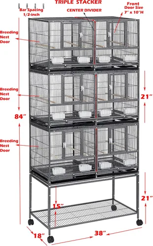 Miniatura 2 de Jaula Apilable Individual/Doble/Triple con Centro Dividido para Criador de Cría de Pájaros de Vuelo con Ruedas Dobles para Aviarios Canarios Blanco