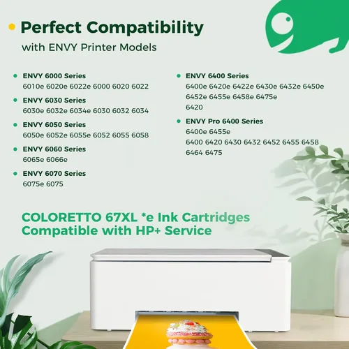 Miniatura 3 de COLORETTO 67XL - Cartuchos de tinta para HP Envy 6055e para HP Envy Pro 6000 6455e 6458e 6452e 6052e 6065e 6020e 6022 6022e 6050 6050e 6052