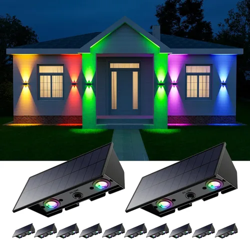 Miniatura 13 de 4 Pack Solar Powered Wall Lights for Outside Up and Down Fence Mount LED Outdoor Decorative Waterproof Lamps for Porch, Deck, Patio, Yard, Garden, 4