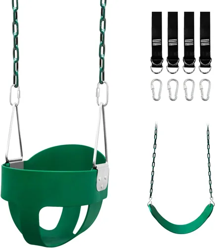 Juego de columpio para niños pequeños para exteriores - Asiento de respaldo alto con cubo completo con 4 correas colgantes y ganchos para niños,