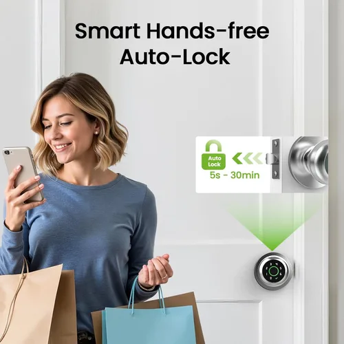 Miniatura 5 de GHome Smart - Cerradura de puerta de huellas dactilares, perilla inteligente de puerta de 4 en 1 con teclado, control de aplicación, bloqueo