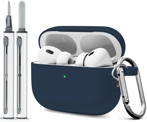 Miniatura 9 de Funda para AirPods Pro 2 con kit de limpieza, compatible con Airpods Pro de 2ª/1ª generación (cable USB-C) con llavero para mujeres y hombres, azul