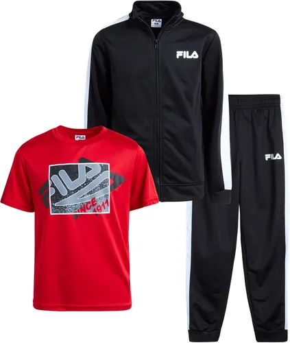 Fila Conjunto deportivo deportivo para niños, sudadera de tricot de 3 piezas, pantalones deportivos, camisa, ropa deportiva para niños (8-12)