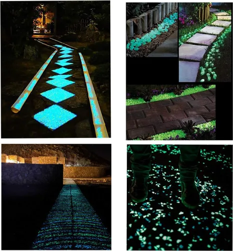 Miniatura 5 de Oubest - Piedras que brillan en la oscuridad / Guijarros que brillan / Piedras que brillan con decoración azul para jardín / Tanque de peces / Verde