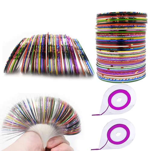 MYUBWTF Línea de cinta de rayas de uñas de 60 colores, 2 unidades de dispensadores de cinta de uñas, dispensador de rodillos de cinta de rayas de