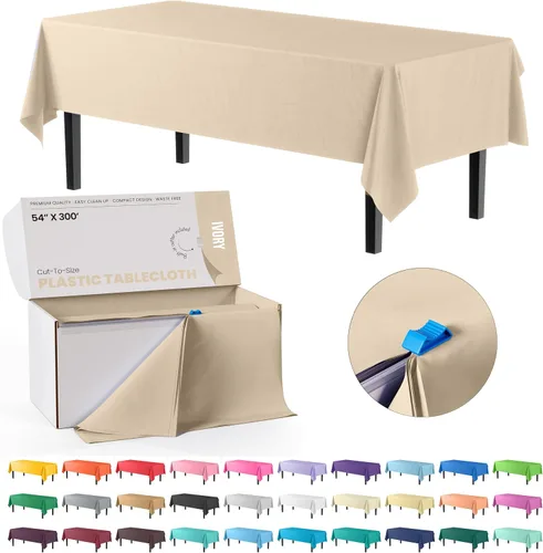 Miniatura 23 de Party Solids Rollo de Mantel de Mesa de Plástico Negro de 54 Pulgadas X 300 Pies en una Caja de Corte a Medida con Conveniente Cortador Deslizante.