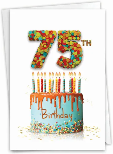 Miniatura 10 de NobleWorks Tarjeta de felicitación de cumpleaños 75 con sobre de 5 x 7 pulgadas (1 tarjeta) número pastel 75 C10117MBG