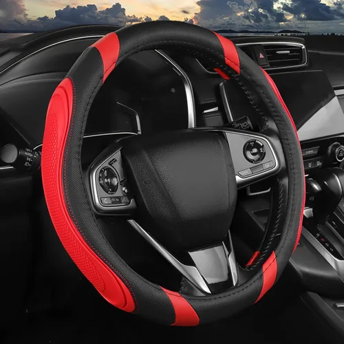 Miniatura 15 de Funda universal para volante de automóvil con masaje 3D, 14.5-15 pulgadas, fundas de cuero de fibra de carbono negras, transpirables