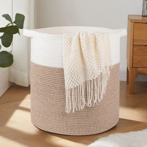 Miniatura 14 de OIAHOMY Cesta de lavandería de 80 L, cesta de almacenamiento con asas, canasta decorativa para sala de estar, cesta de almacenamiento tejida