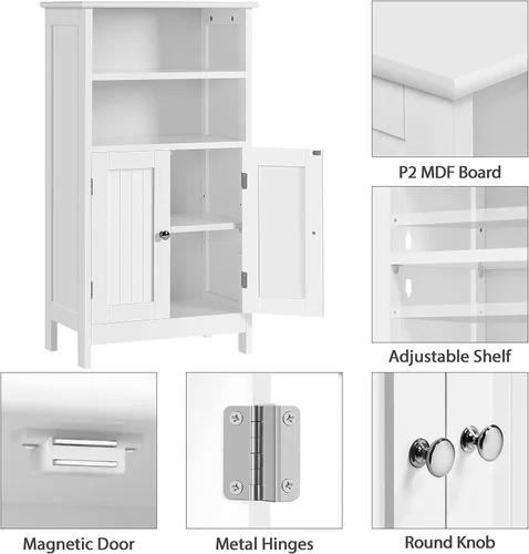 Miniatura 6 de Topeakmart Armario de almacenamiento de piso de baño con 2 puertas y estante ajustable, organizador de almacenamiento lateral para sala