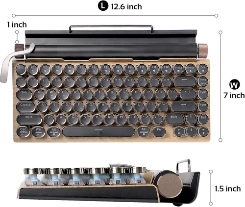 Miniatura 7 de GUAZI STORE Teclado mecánico de 83 teclas - Teclado inalámbrico con Bluetooth para juegos retro, interruptor azul anti-fantasma (madera)